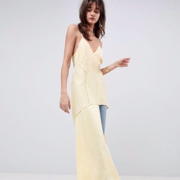 ASOS CURVE YELLOW SILK SPLIT CAMI TOP SLIP DRESS - Picture 2 of 8
